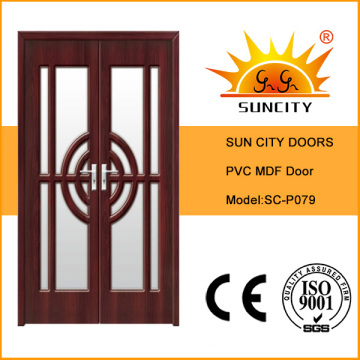 Double Door Leaf Glass PVC MDF Doors for Balcony (SC-P079)